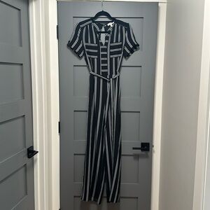 Monteau belted pantsuit. Black and white striped. Beautiful on